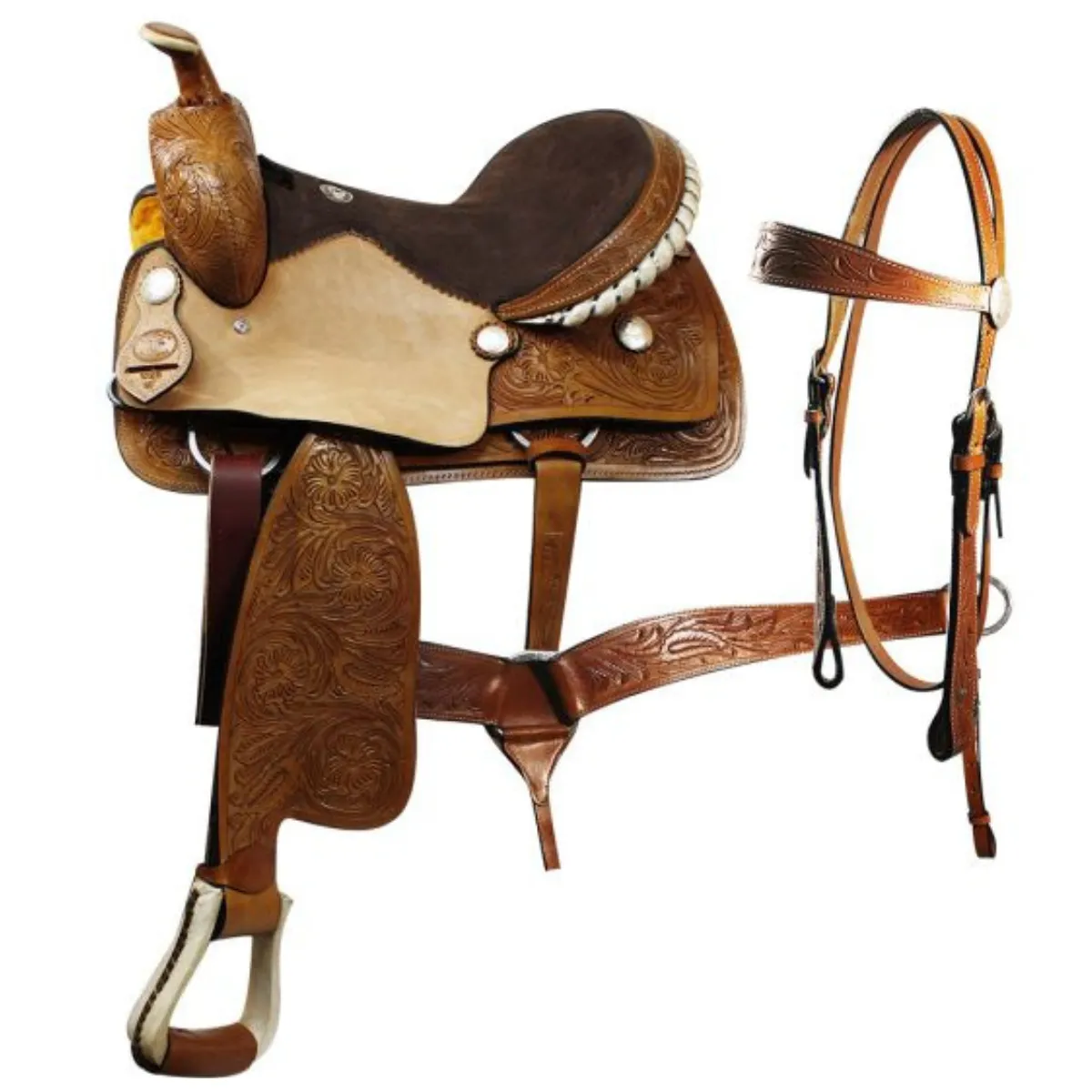 16-18" DOUBLE T TRAIL SADDLE W/ MATCHING HEADSTALL AND BREAST COLLAR