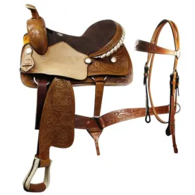 16-18" DOUBLE T TRAIL SADDLE W/ MATCHING HEADSTALL AND BREAST COLLAR