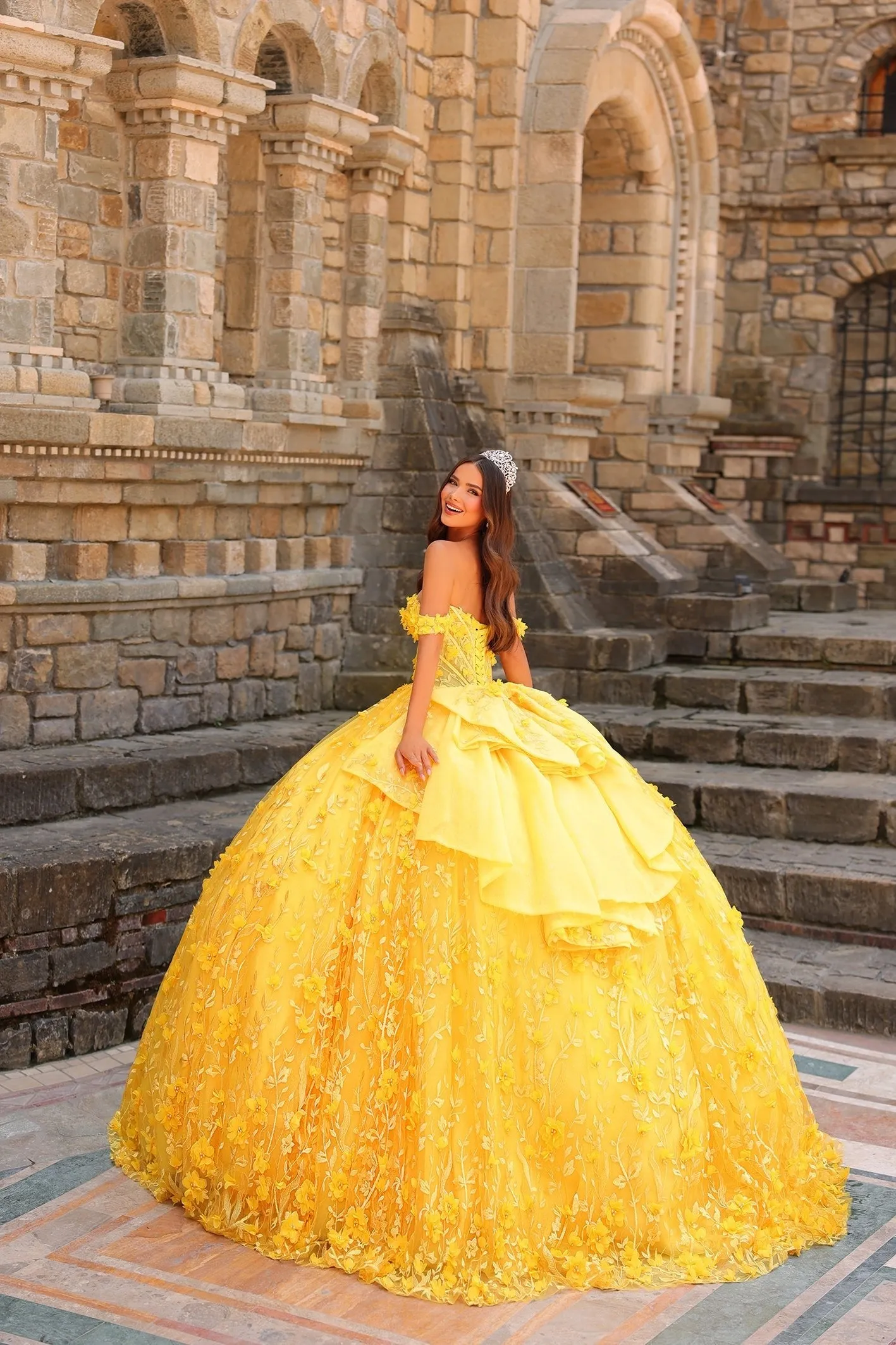 3D Floral Off Shoulder Ball Gown by Amarra 54239