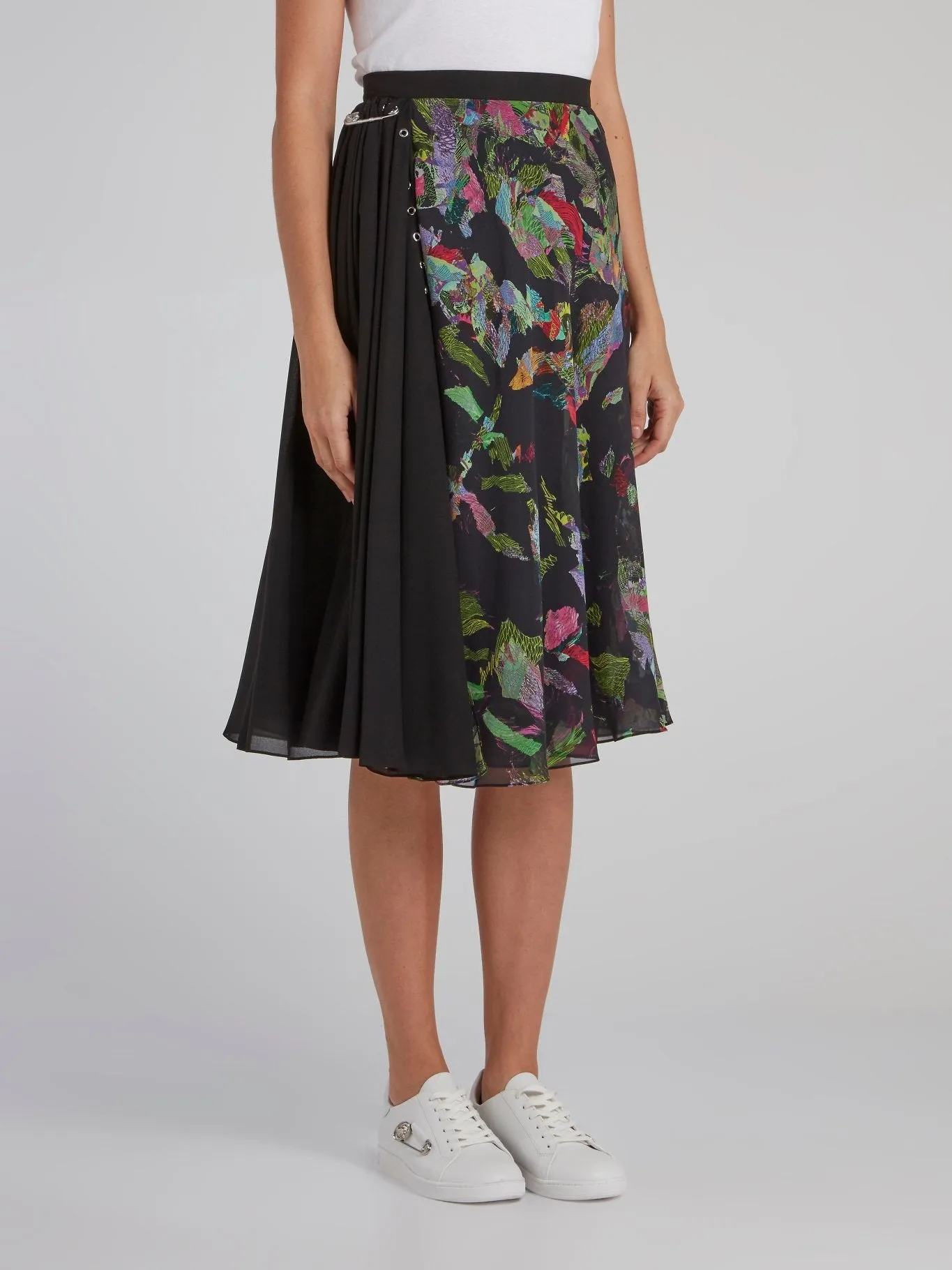Abstract Print Pleated Midi Skirt