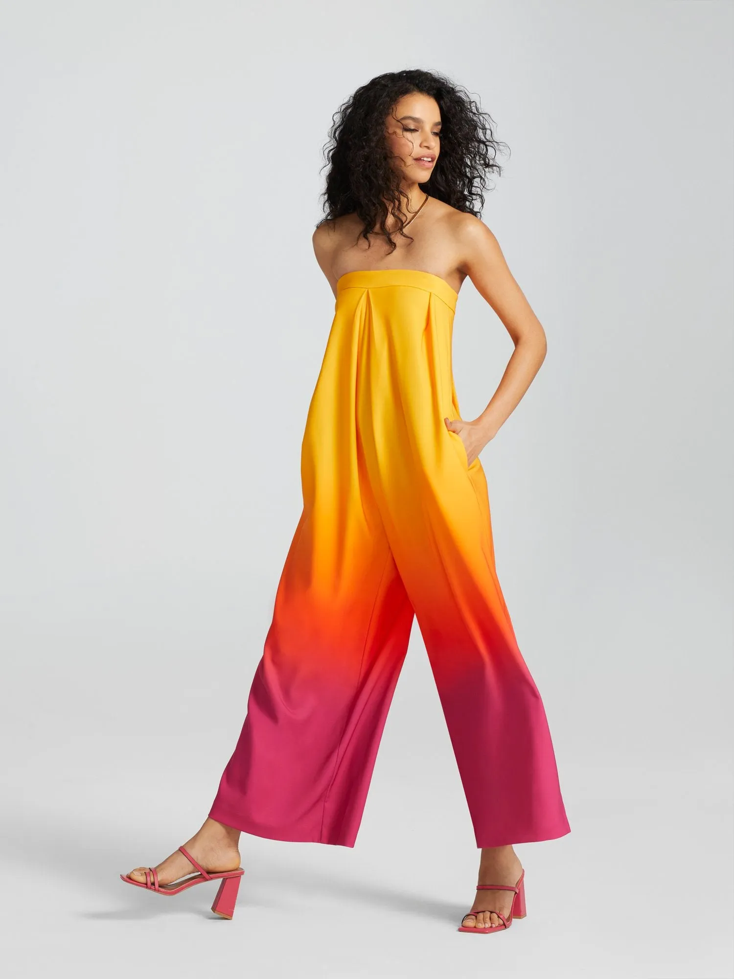 Aleka Ombre Strapless Wide-Leg Jumpsuit