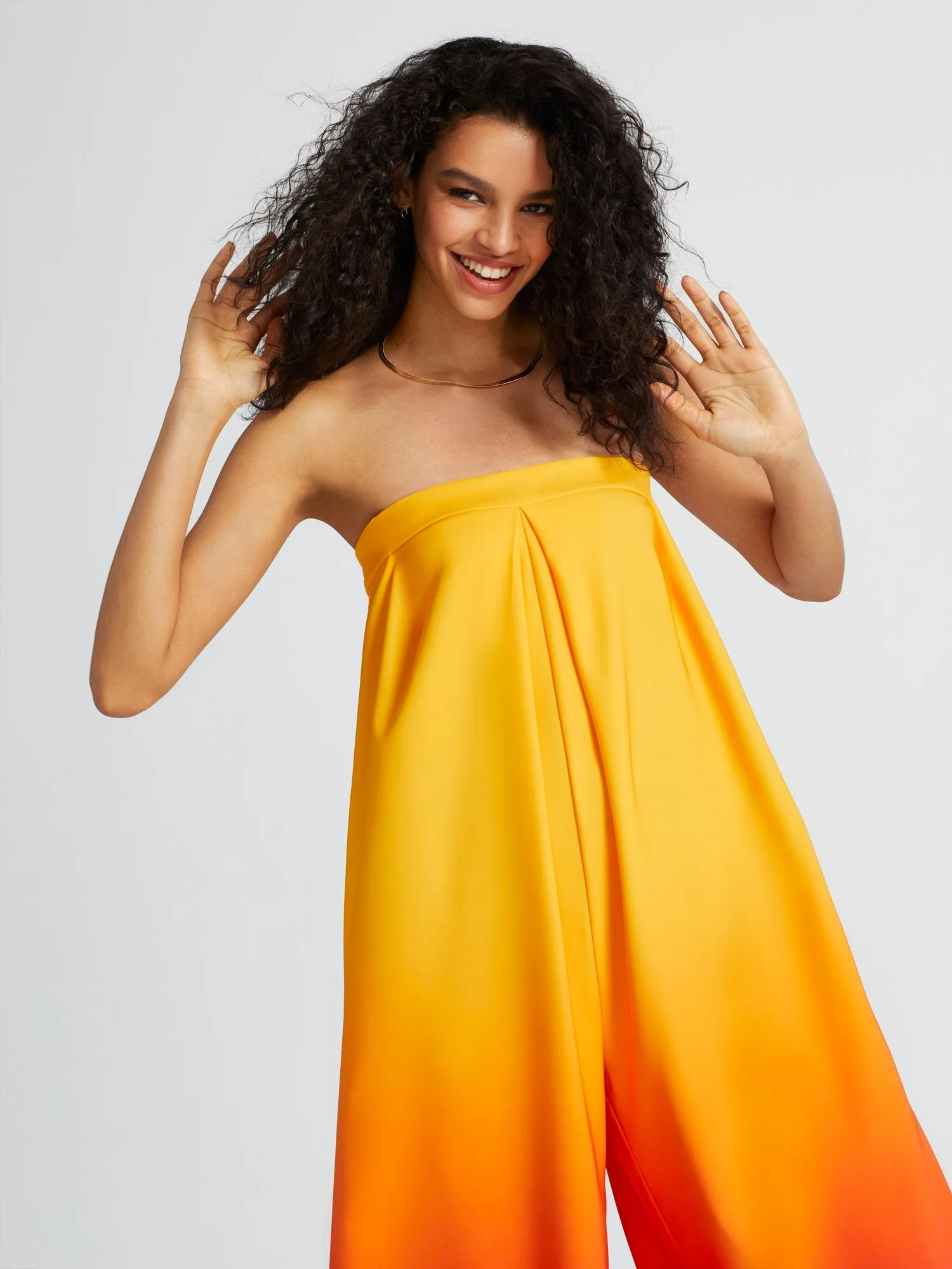 Aleka Ombre Strapless Wide-Leg Jumpsuit