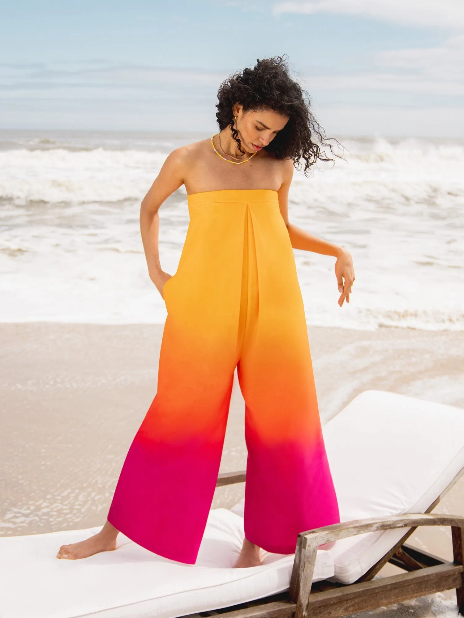 Aleka Ombre Strapless Wide-Leg Jumpsuit