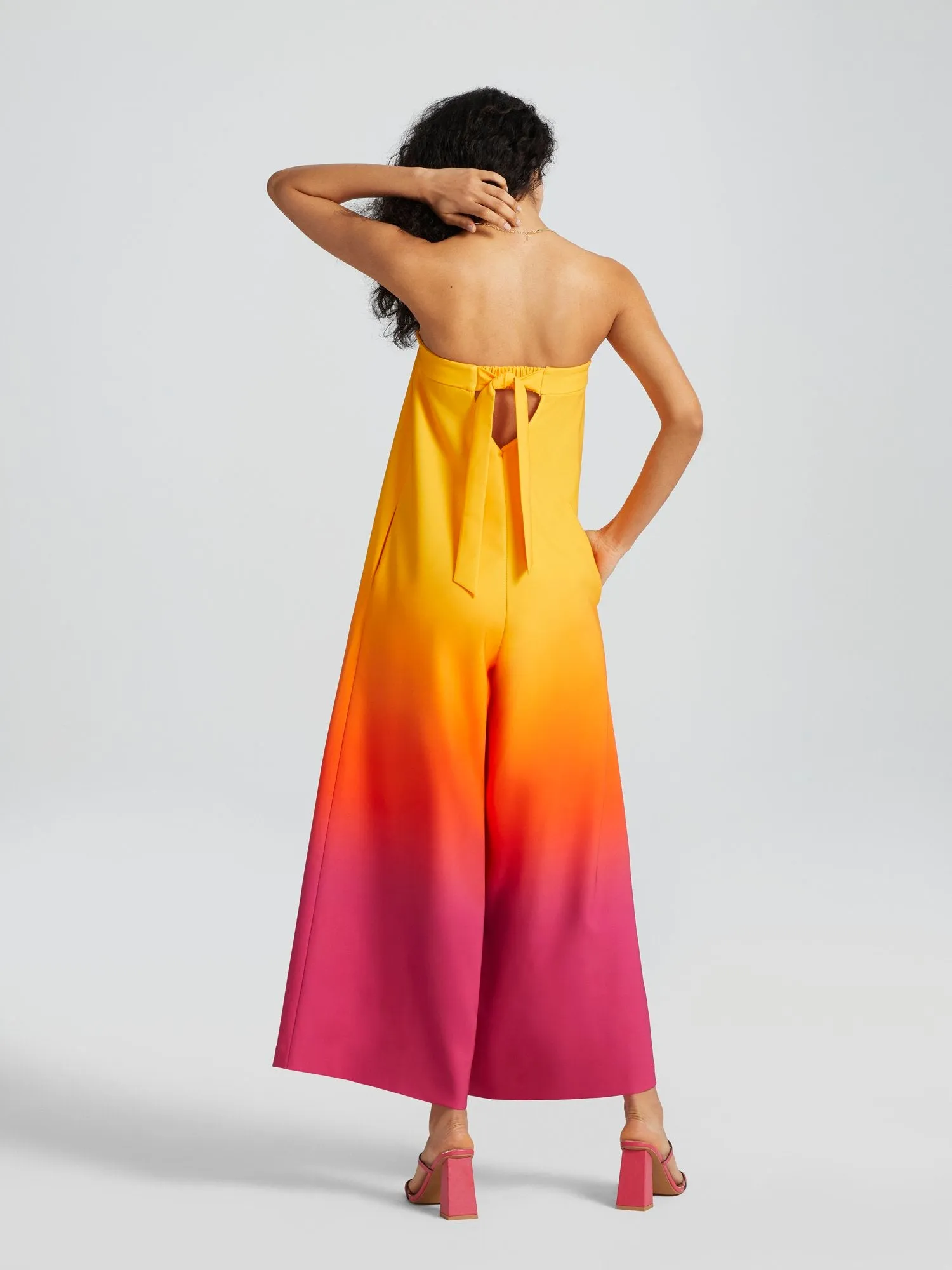 Aleka Ombre Strapless Wide-Leg Jumpsuit
