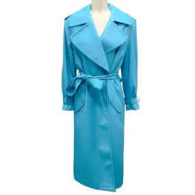 Alice   Olivia Teal Nevada Faux Leather Midi Trench Coat