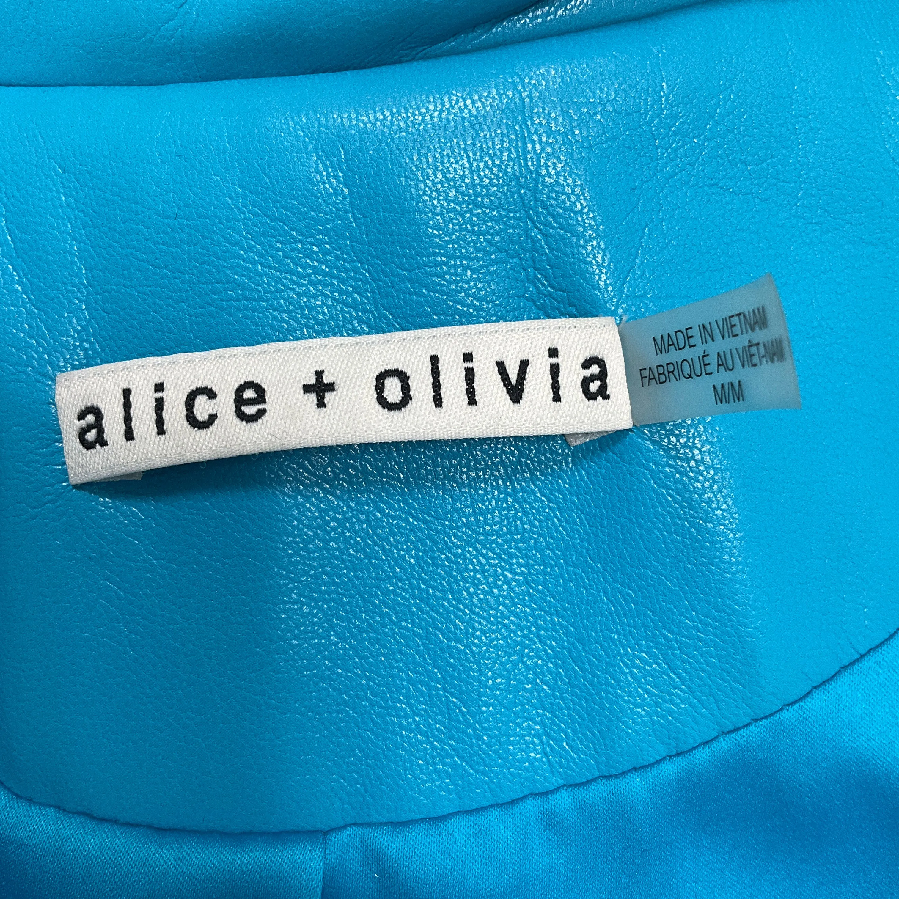 Alice   Olivia Teal Nevada Faux Leather Midi Trench Coat