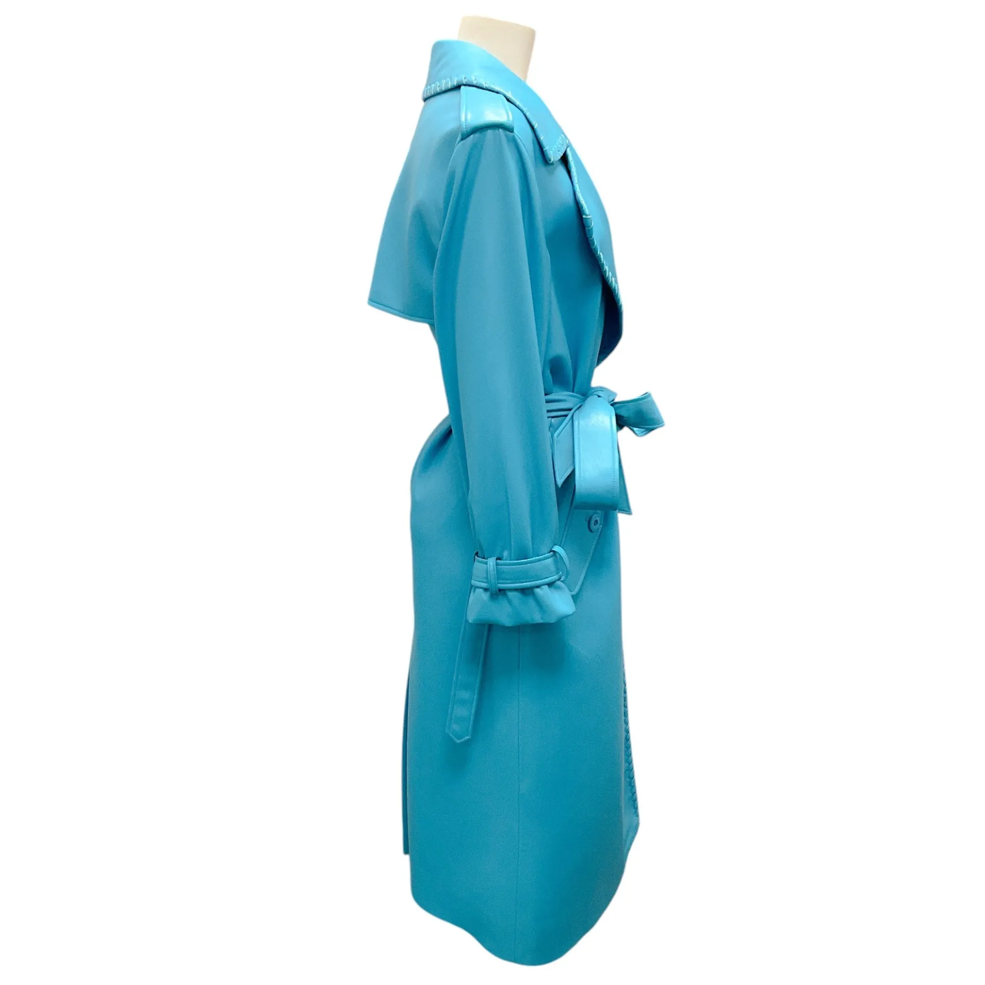 Alice   Olivia Teal Nevada Faux Leather Midi Trench Coat