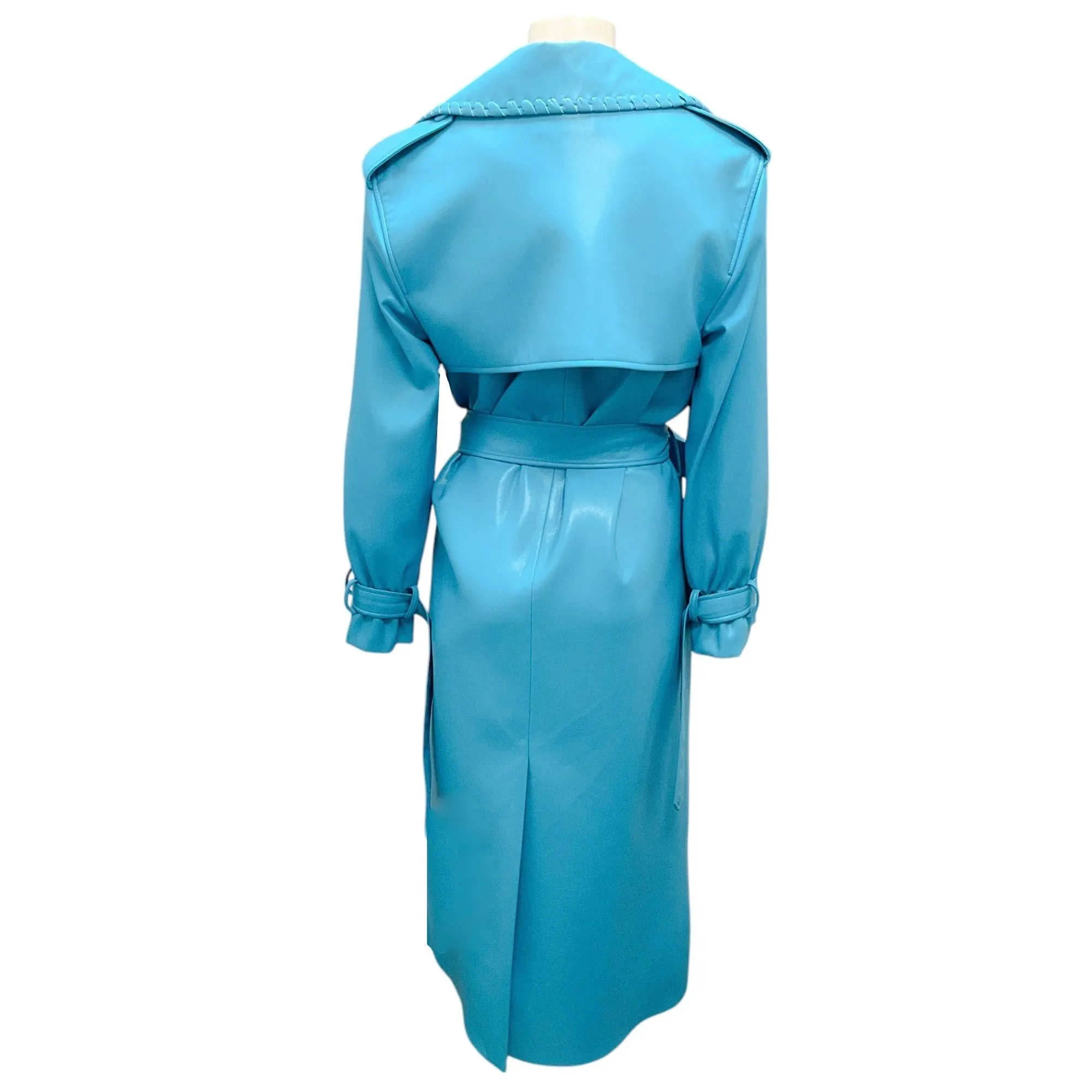 Alice   Olivia Teal Nevada Faux Leather Midi Trench Coat