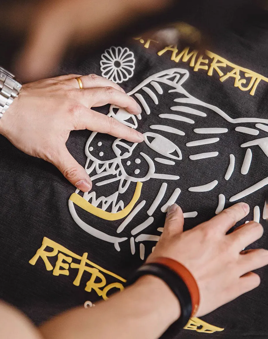 American Casual Tiger Embossed Printing Breathable Men's T-Shirt