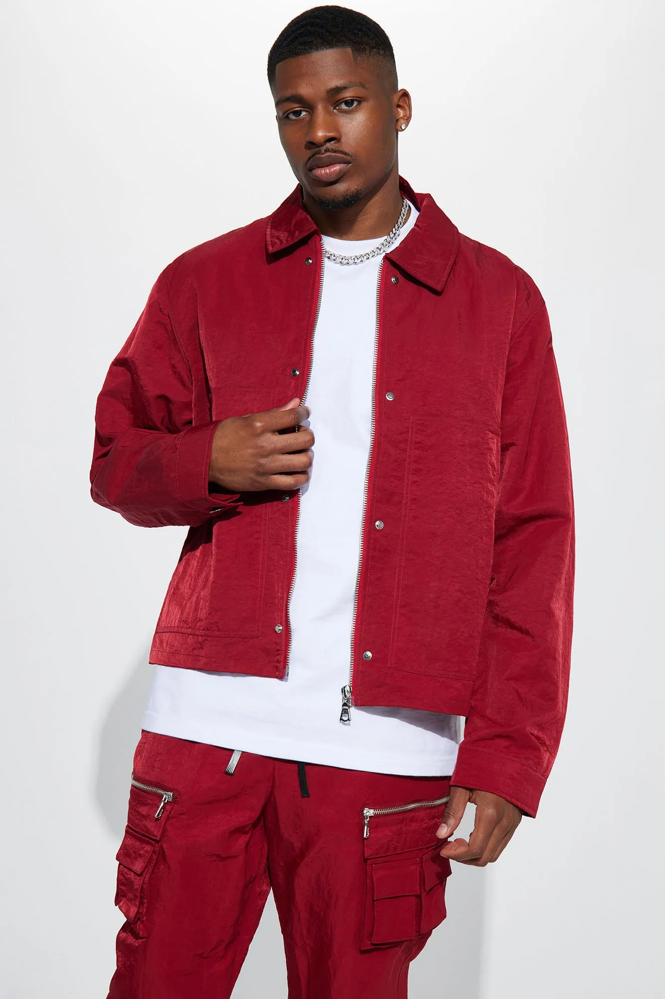 As It Was Nylon Coach Jacket - Burgundy