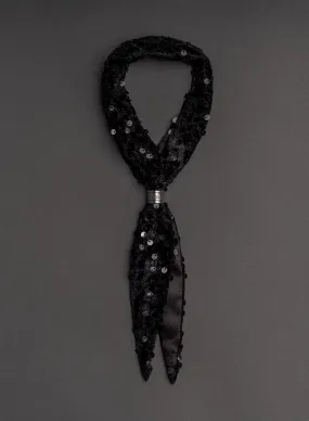 Black Sequin Ring Tie Neck Scarf