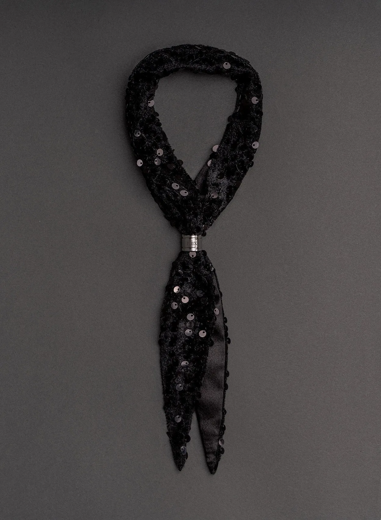 Black Sequin Ring Tie Neck Scarf