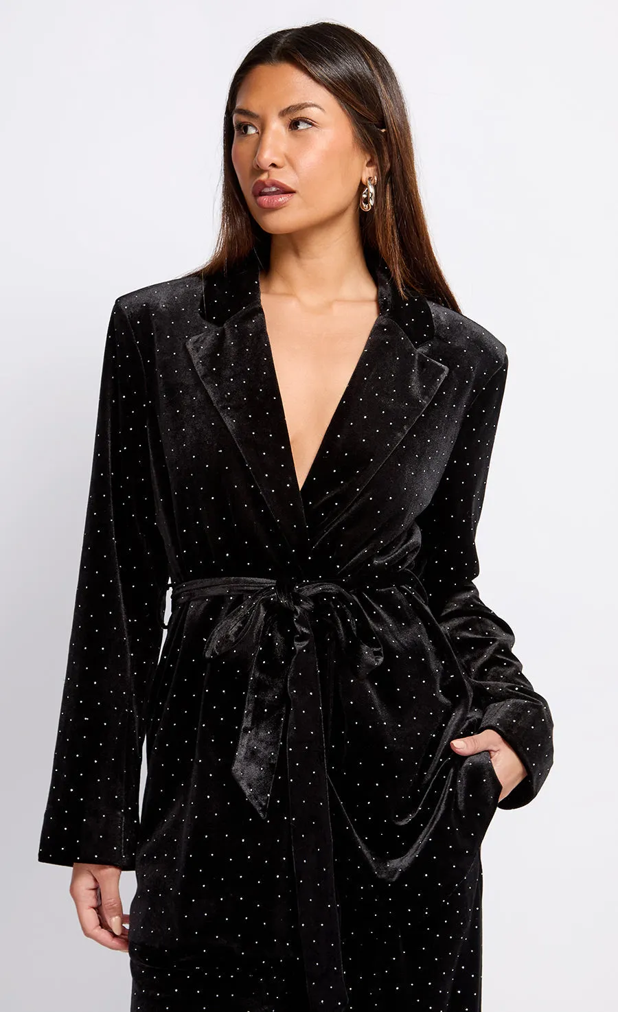 Black Velvet and Silver Diamante Blazer by Vogue Williams