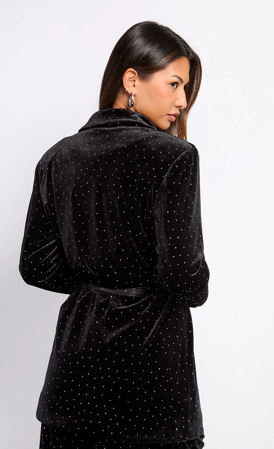 Black Velvet and Silver Diamante Blazer by Vogue Williams