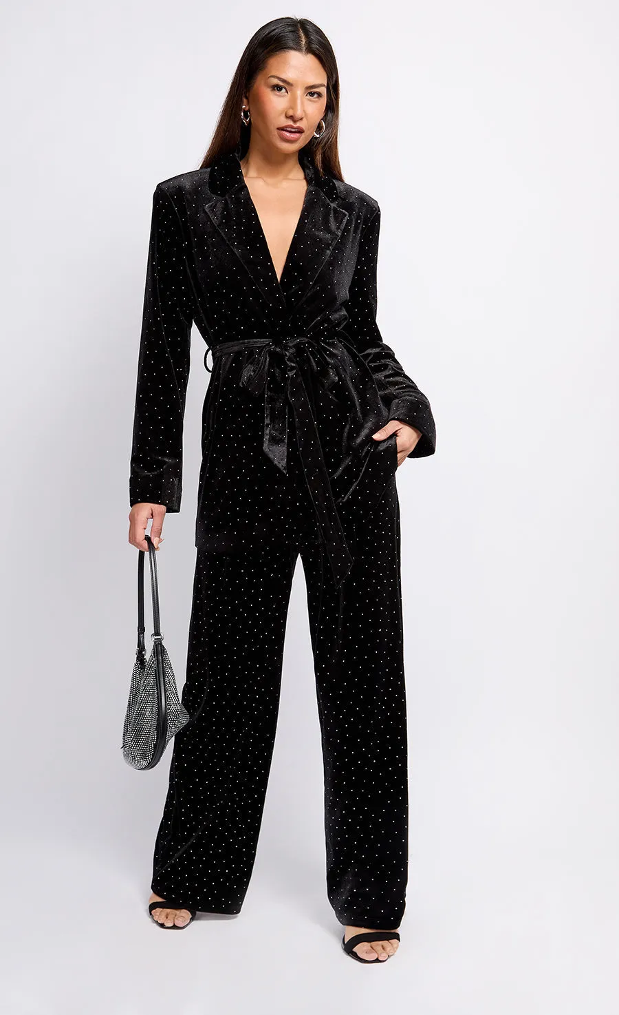 Black Velvet and Silver Diamante Blazer by Vogue Williams