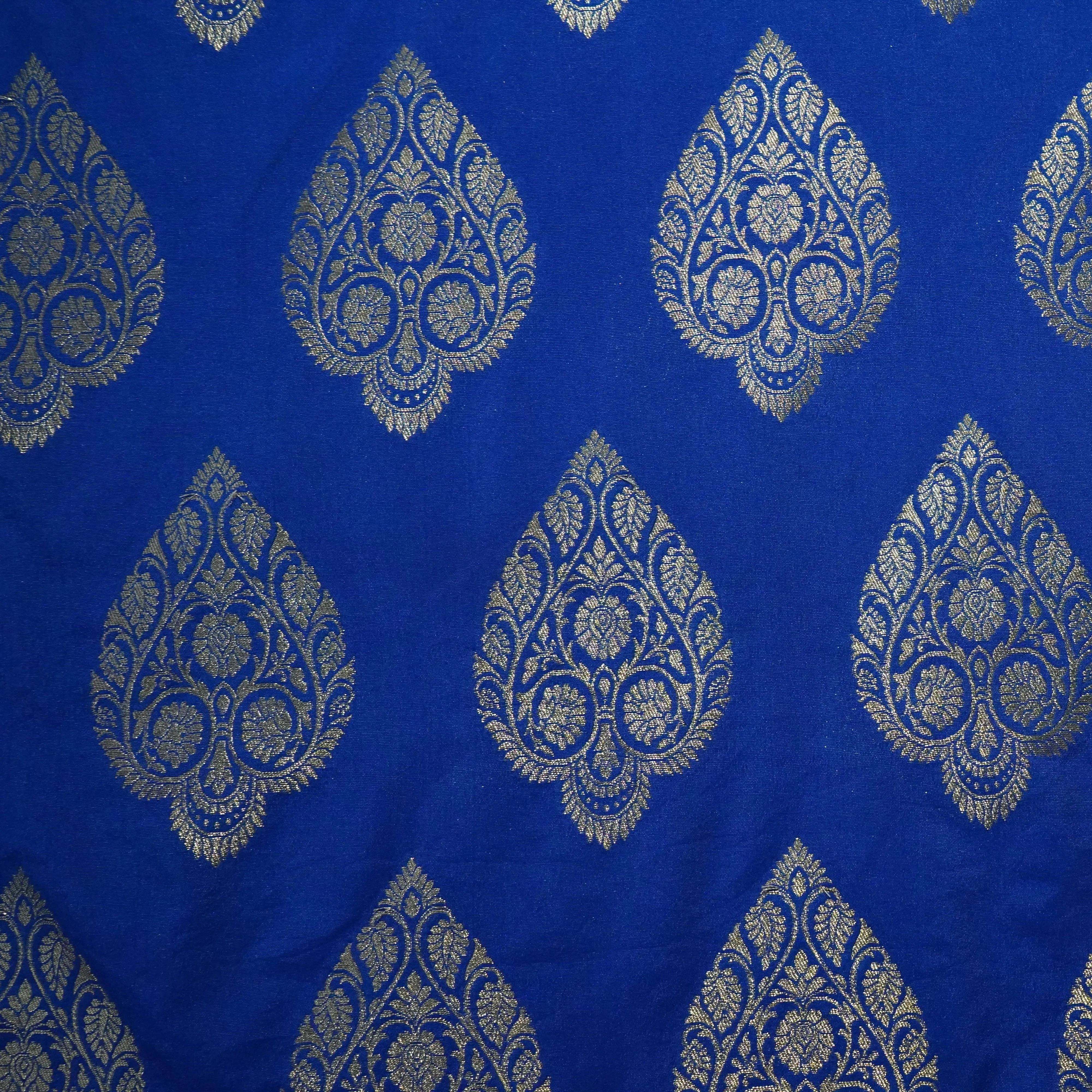 Blue Golden Zari Kattan Silk Fabric 21870