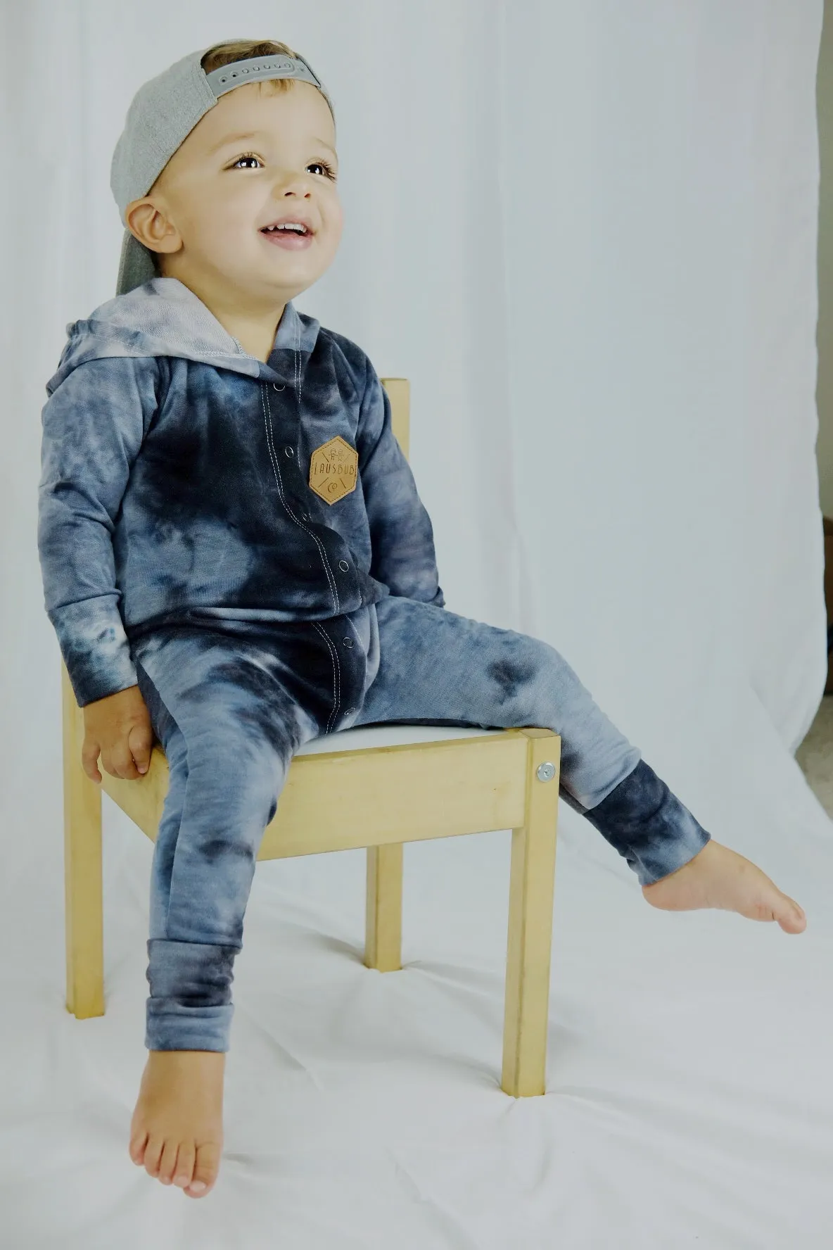 Blue tie dye snap romper
