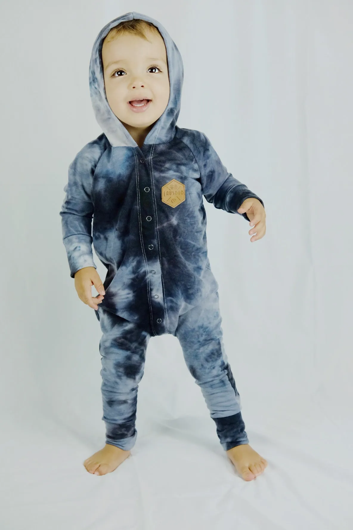 Blue tie dye snap romper