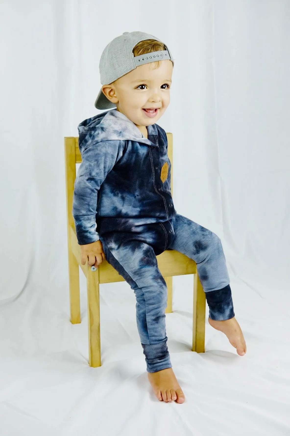 Blue tie dye snap romper