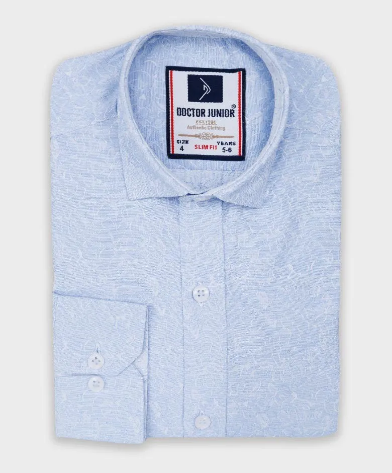 Boys Floral Patterned Slim Fit Fashion Shirt - Light Blue