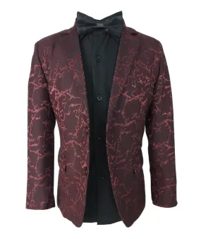 Boys Marble Printed Blazer - Burgundy