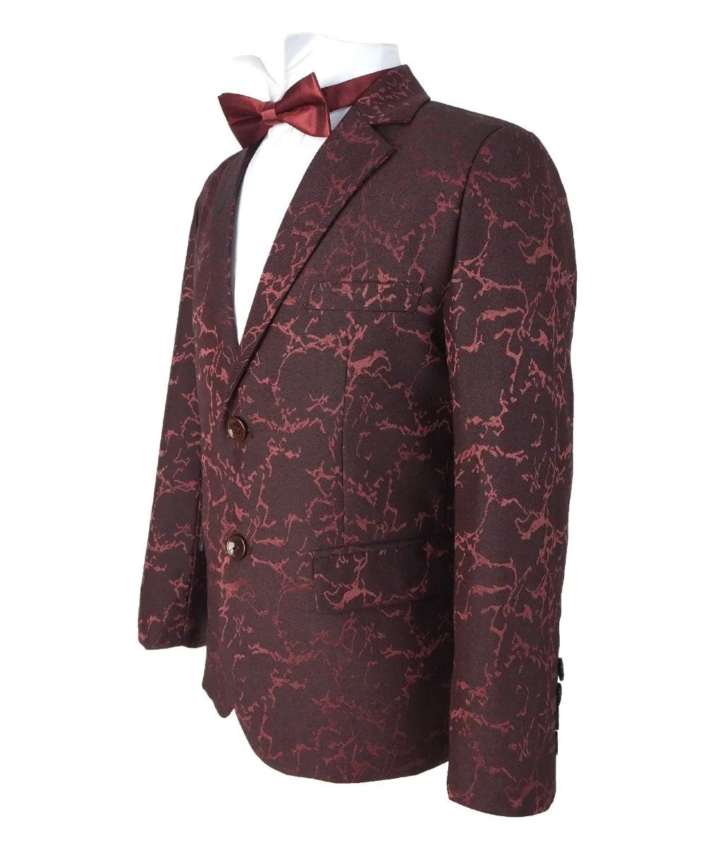 Boys Marble Printed Blazer - Burgundy