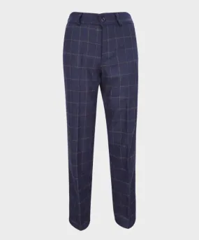 Boys Shelby Windowpane Check Navy Trousers - Navy Blue