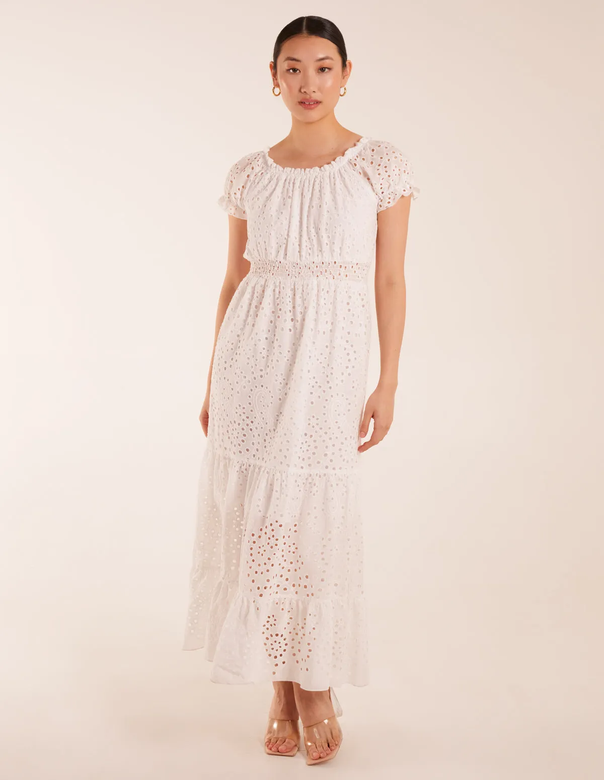 Broderie Anglaise Puff Sleeve Maxi Dress