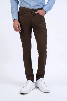 Brown Slim Fit 5 Pocket Pants
