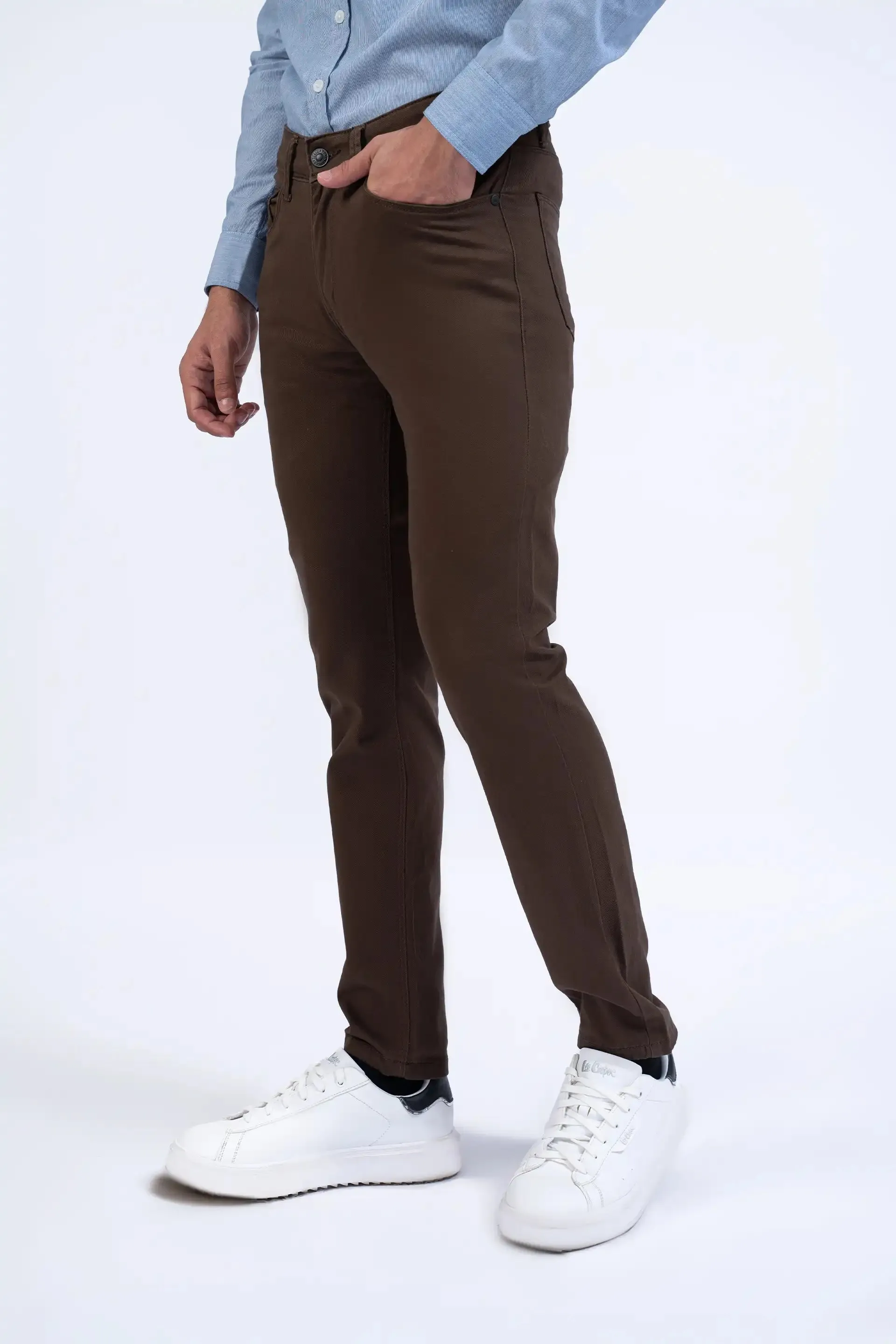Brown Slim Fit 5 Pocket Pants