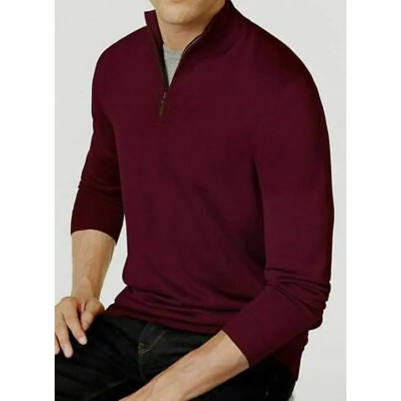 Club Room Men's Red Plum Purple Quarter Zip Mock Neck Sweater