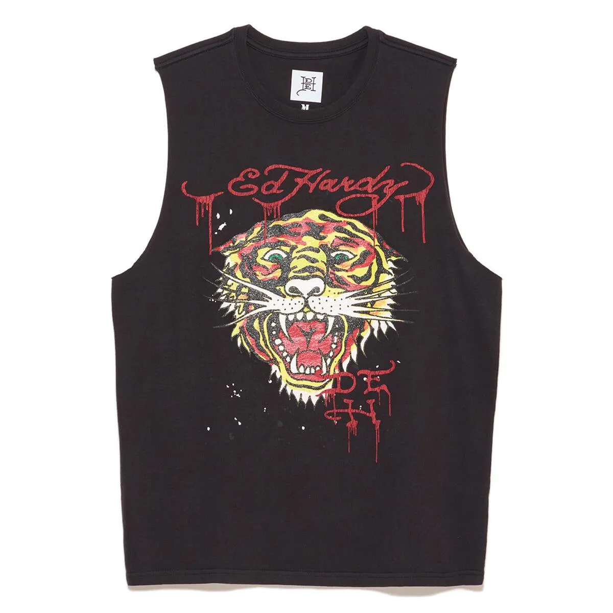 Ed Hardy Retro Tiger Cutoff Tee - Faded Black