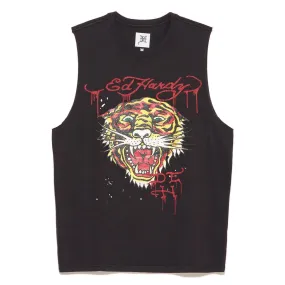 Ed Hardy Retro Tiger Cutoff Tee - Faded Black