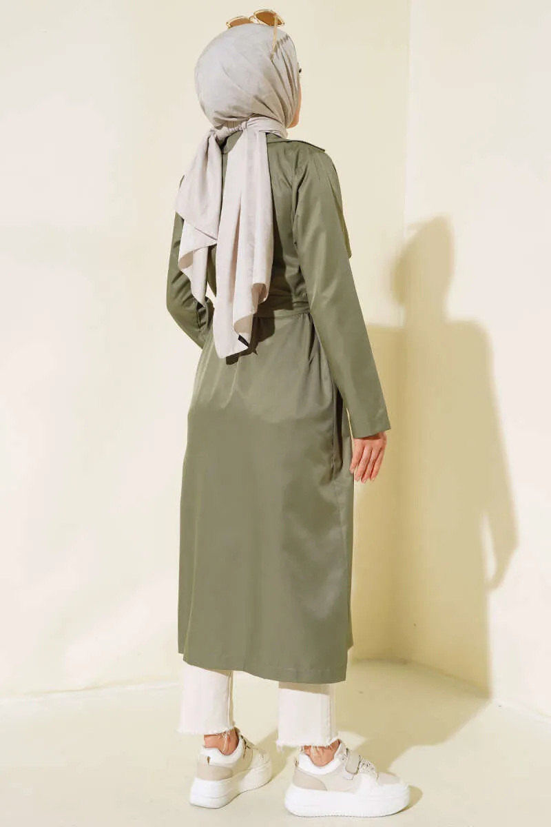 Eight-Button Belted Trench Coat Khaki