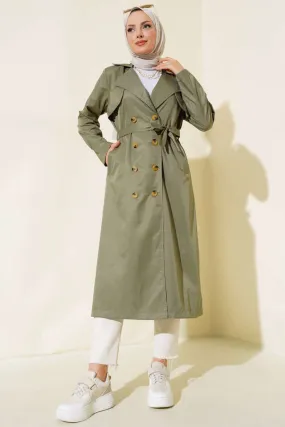 Eight-Button Belted Trench Coat Khaki