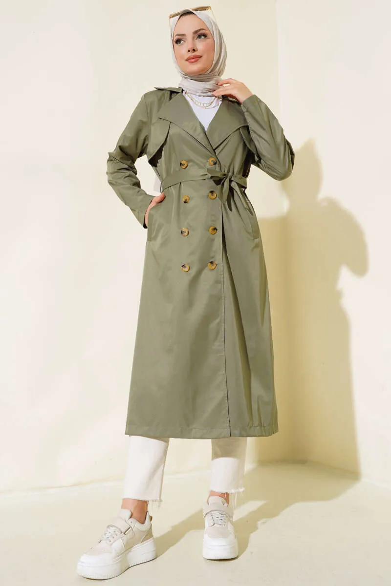 Eight-Button Belted Trench Coat Khaki