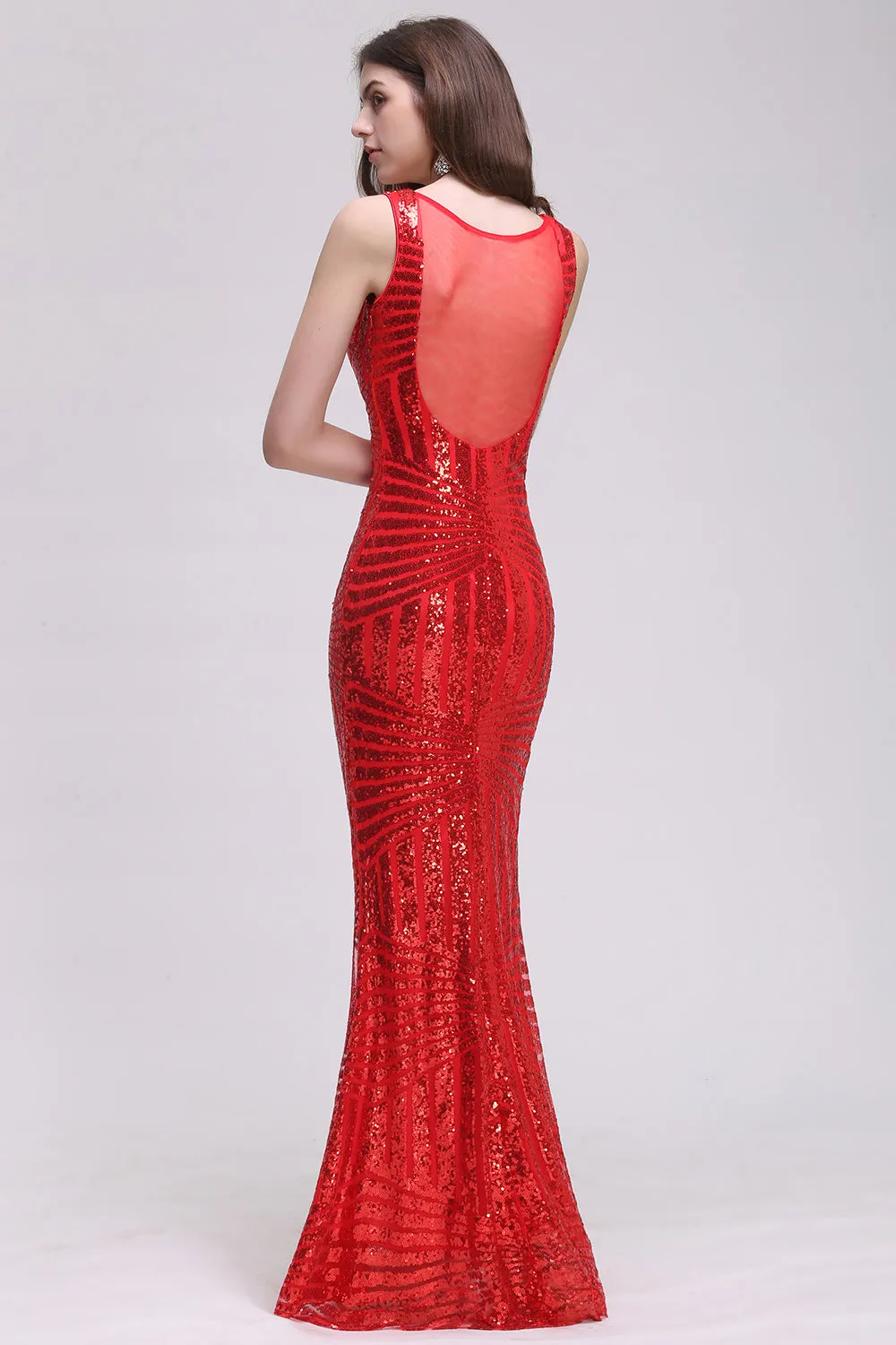 Elegant Mermaid Sequined Jewel Sleeveless Long Bridesmaid Dress