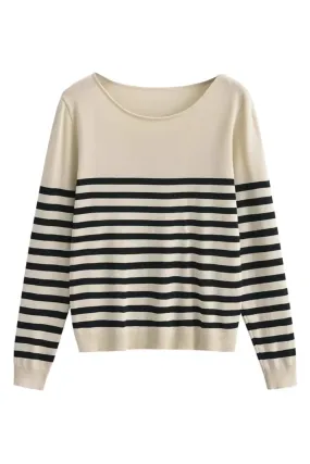 'Ellen' Round-Neck Striped Pullover (2 Colors)