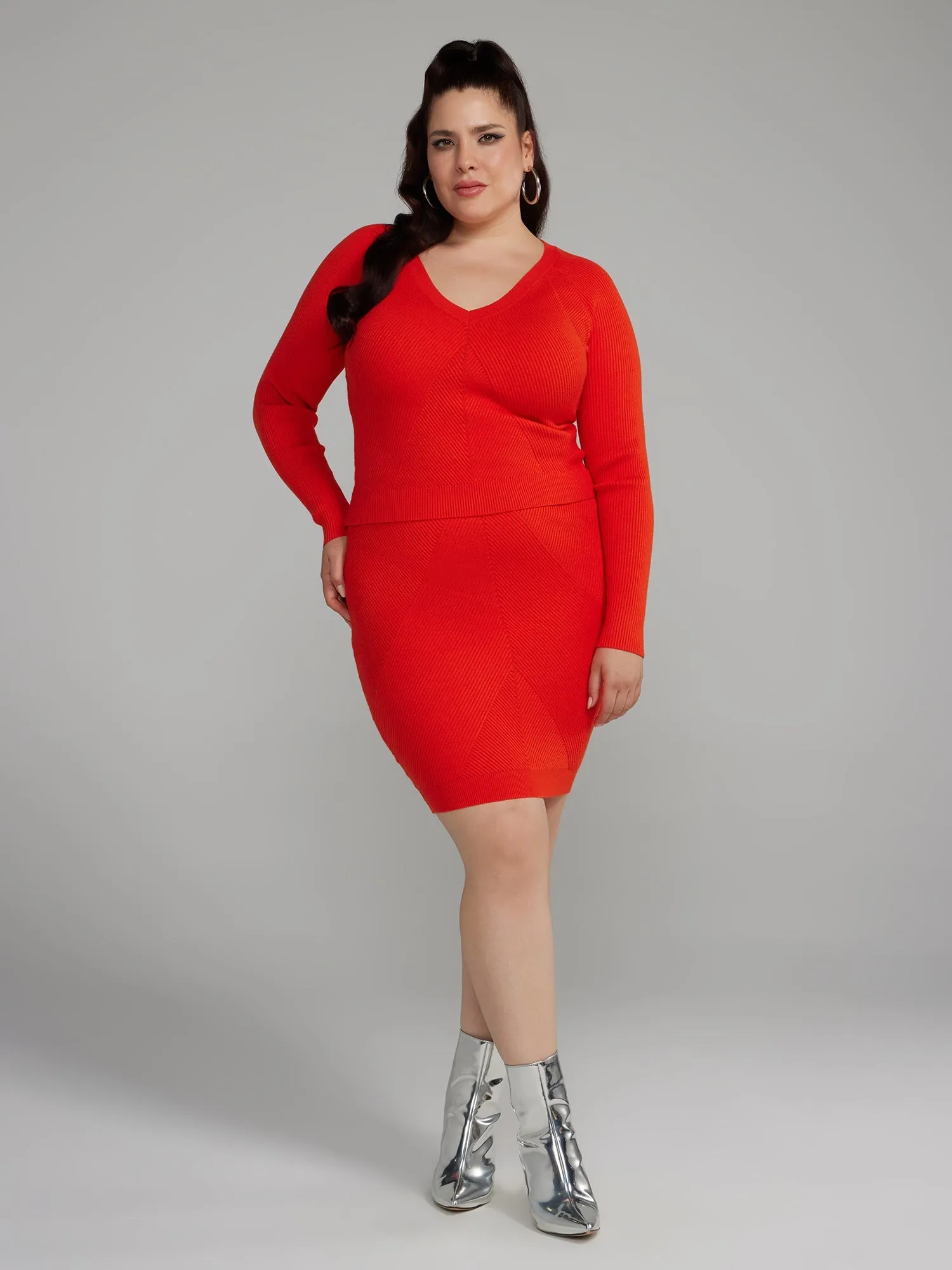 Fashion To Figure - Ribbed Knit Sweater Skirt