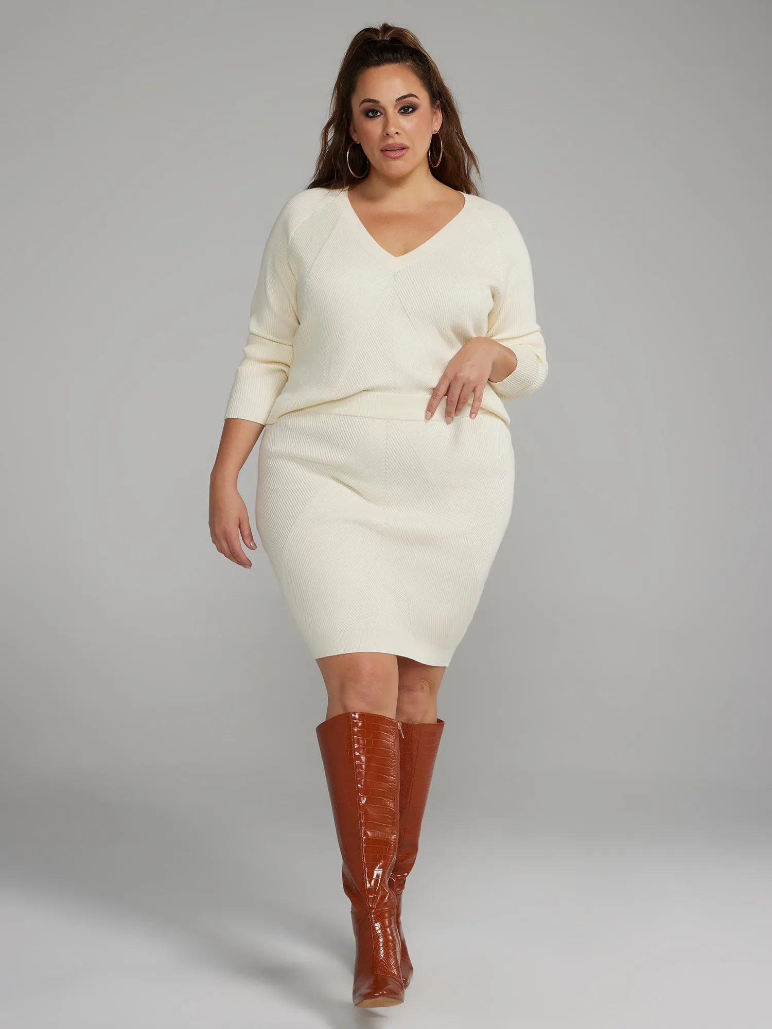 Fashion To Figure - Ribbed Knit Sweater Skirt