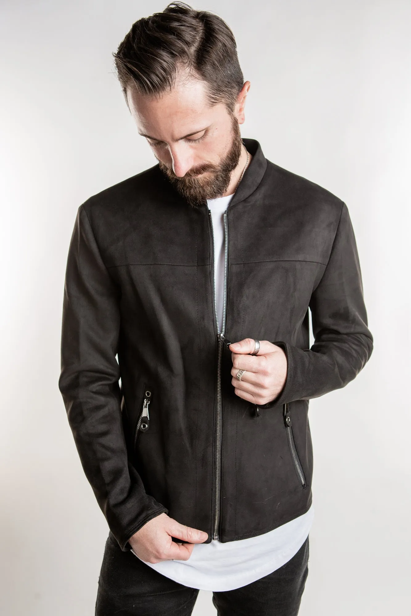 Faux Suede Jacket - Black