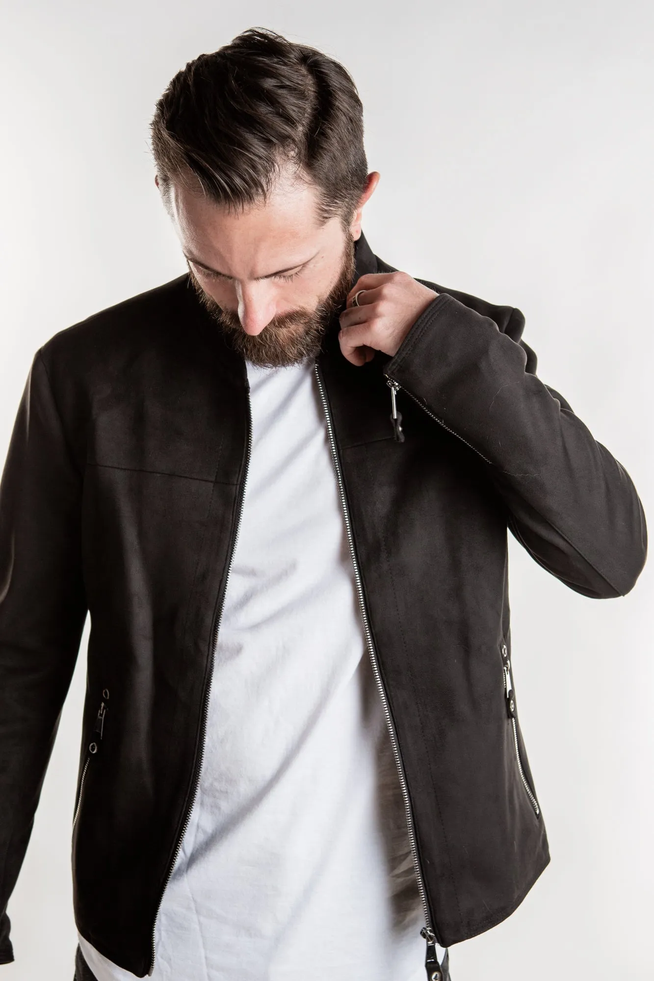 Faux Suede Jacket - Black
