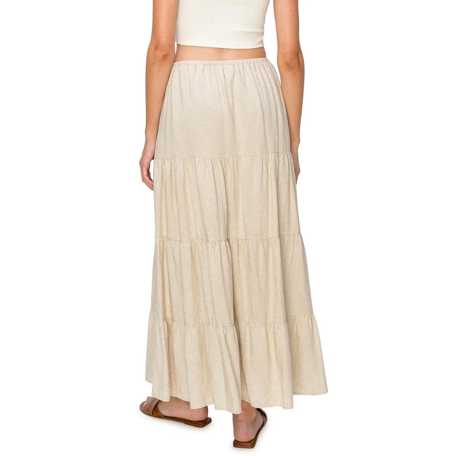 Flowy Tiered Maxi Linen Skirt - Oatmeal