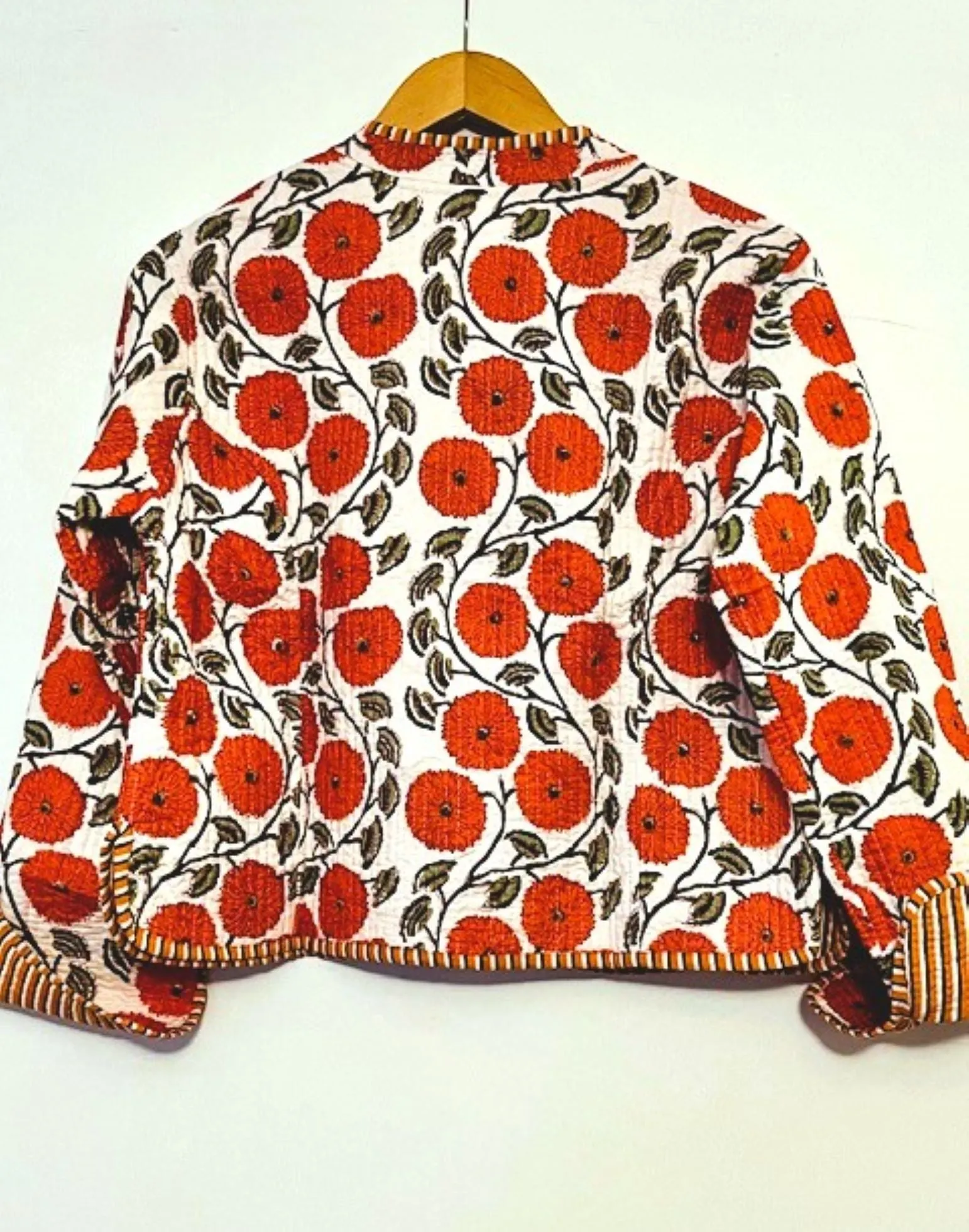 Fresh and Bright, Reversible Quilted Womens Jacket With Stripe Piping Is Inviting (Red)