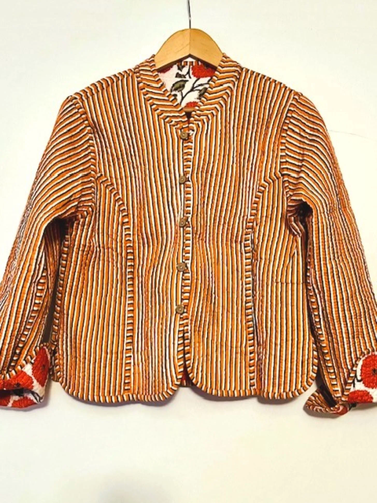 Fresh and Bright, Reversible Quilted Womens Jacket With Stripe Piping Is Inviting (Red)