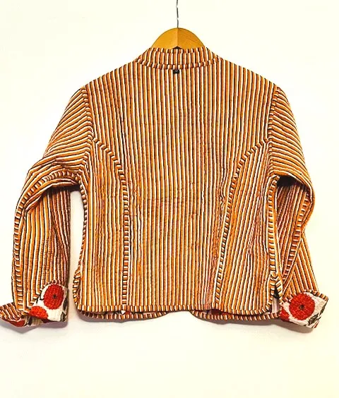 Fresh and Bright, Reversible Quilted Womens Jacket With Stripe Piping Is Inviting (Red)