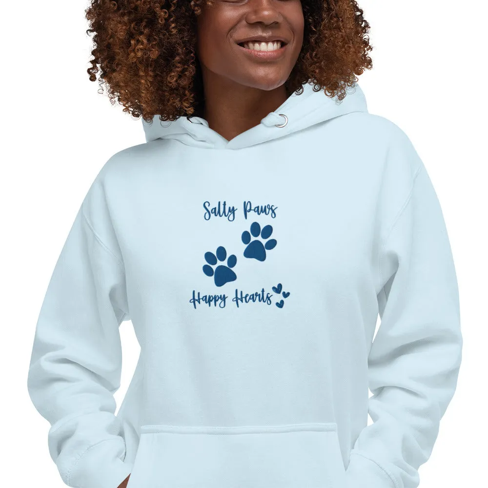 Fun Embroidered Beach Hoodie for Dog Lovers Salty Paws, Happy Hearts