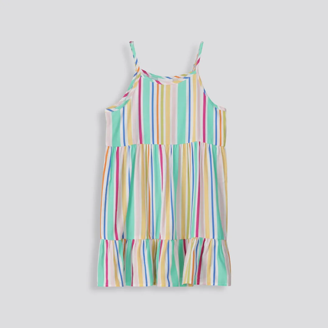 Girls Short Tiered Dress _ 154252 _ Multi Stripe