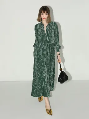 Green Bamboo Leaf and Knotted Button Dress