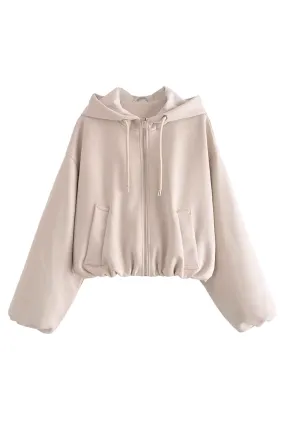 'Heather' Hooded Full-Zip Short Sweater (2 Colors)